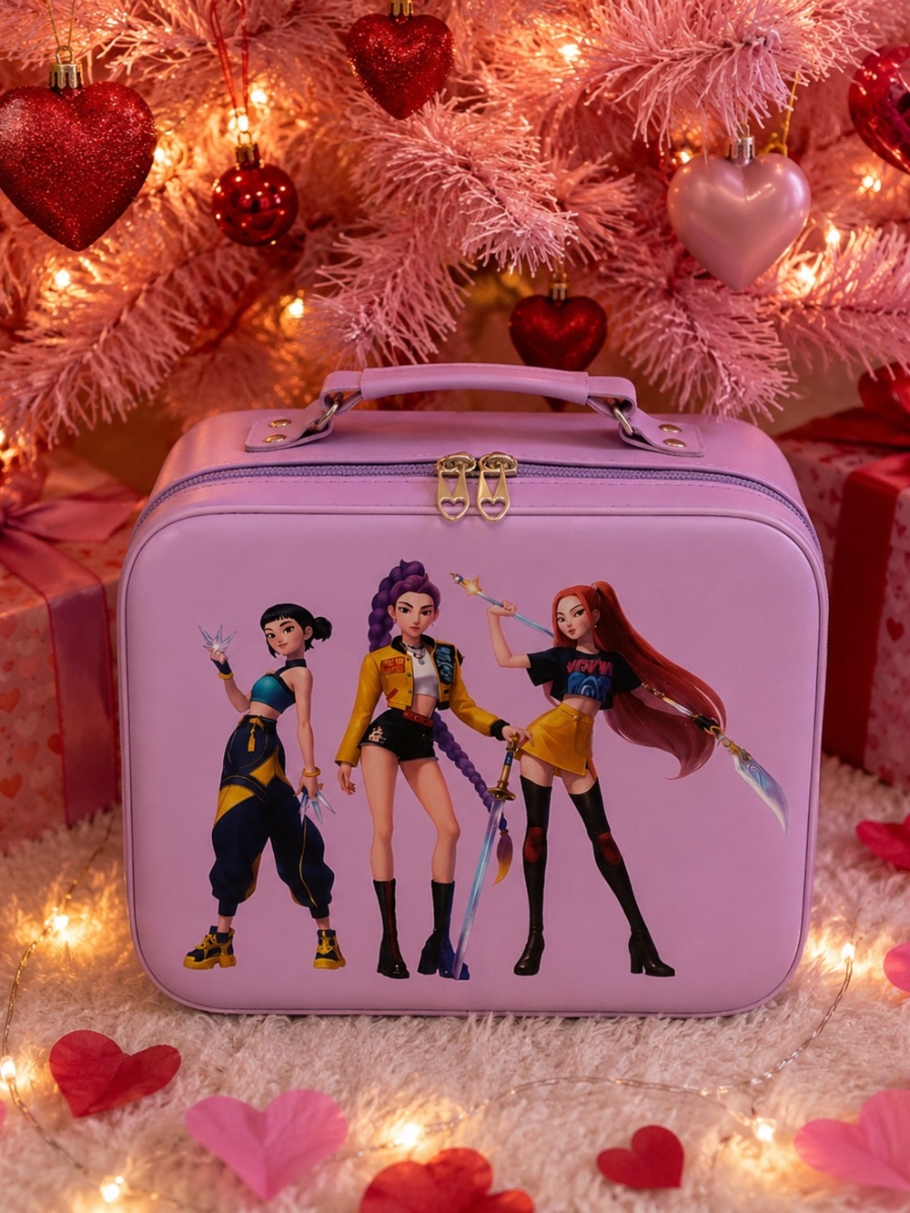 KPOP Demon Hunters Makeup Case Pink Travel Cosmetic Storage Bag